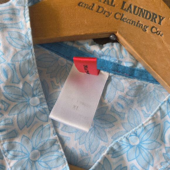 Josie Natori Women's Pajama Top Size XL Asian Inspired Blue Print Cotton - Picture 5 of 7